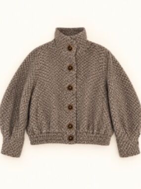 Title: Fabrique Hazel Wool Blend Herringbone Cropped Jacket   Brown/Cream M NWOT